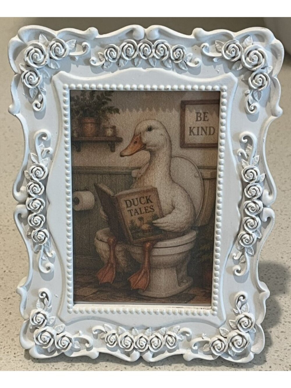 Funny Duck Bathroom Framed Print Cottagecore Powder Room Toilet Decor Kids